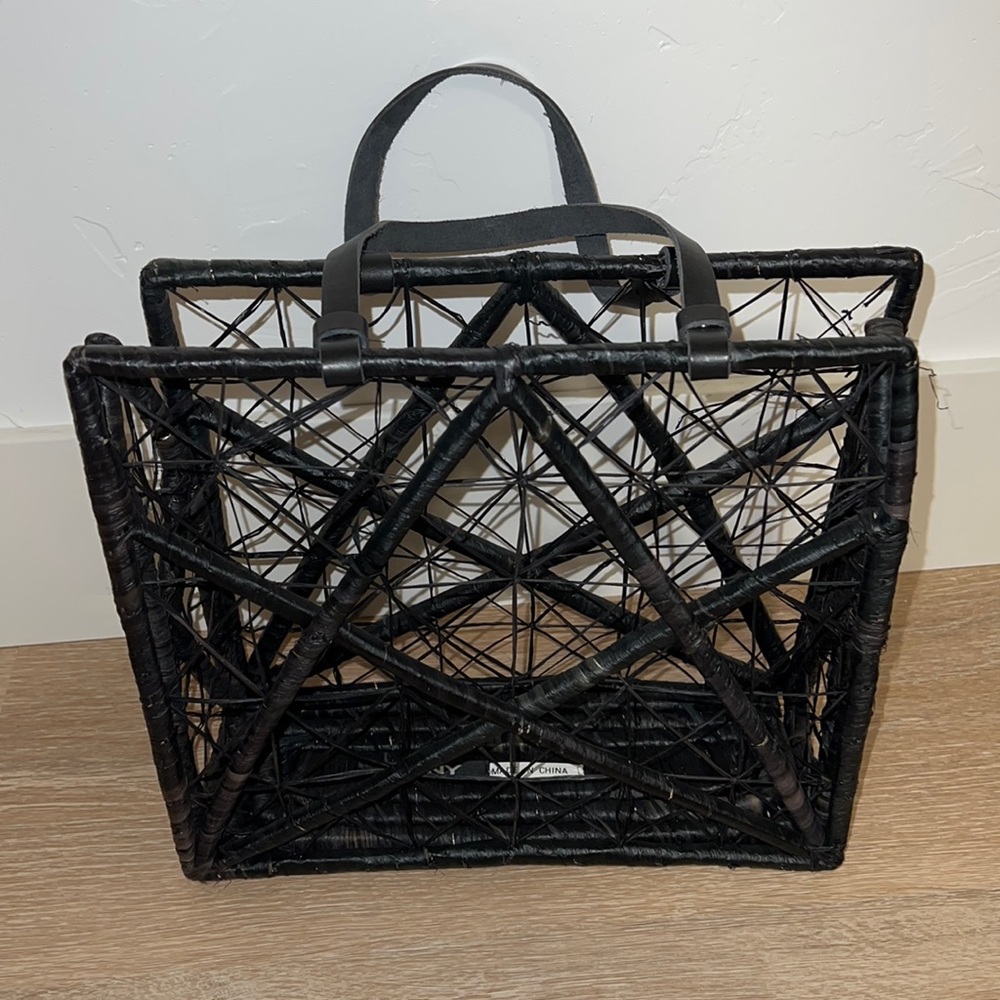 Rare DKNY BLACK WICKER BAG WITH LEATHER HANDLES